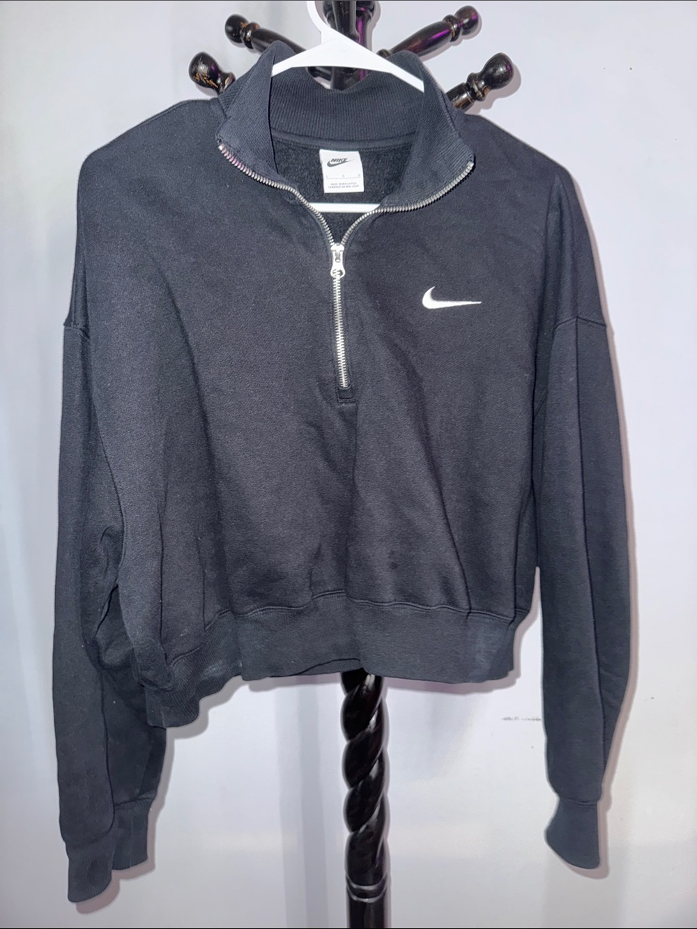 Nike Black Cropped Half-Zip Sweatshirt with White Swoosh